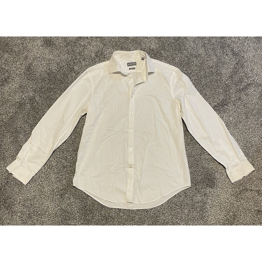 Michael Kors Mens Large 16 1/2 34/35 White Long Sleeve Button Up Slim Fit Casual